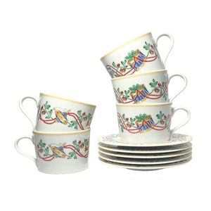 Block "Whimsey Christmas" Set of 5 Porcelain Tea Cups 2 1/2” 8oz & Saucers 6”